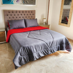 ¡PRECIO ESPECIAL! Edredón Doble Faz Cama Doble 140x190cm Rojo-Gris