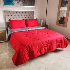 ¡PRECIO ESPECIAL! Edredón Doble Faz Cama Doble 140x190cm Rojo-Gris