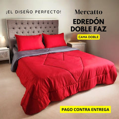 ¡PRECIO ESPECIAL! Edredón Doble Faz Cama Doble 140x190cm Rojo-Gris