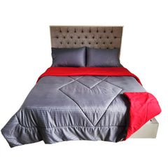 ¡PRECIO ESPECIAL! Edredón Doble Faz Cama Doble 140x190cm Rojo-Gris