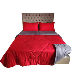 ¡PRECIO ESPECIAL! Edredón Doble Faz Cama Doble 140x190cm Rojo-Gris