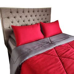 ¡PRECIO ESPECIAL! Edredón Doble Faz Cama Doble 140x190cm Rojo-Gris